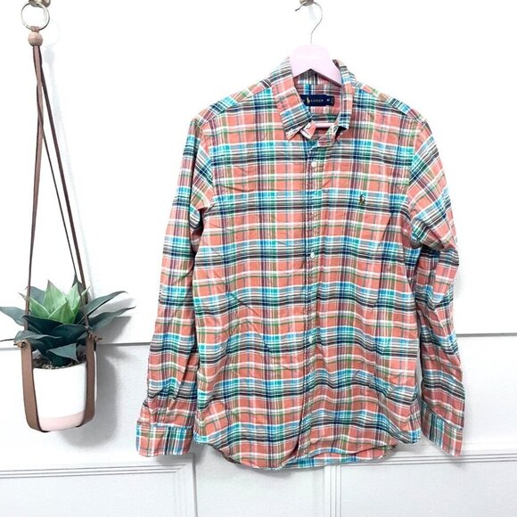 Ralph Lauren Orange Plaid Button Front Long Sleeve Shirt Size M - Picture 1 of 5